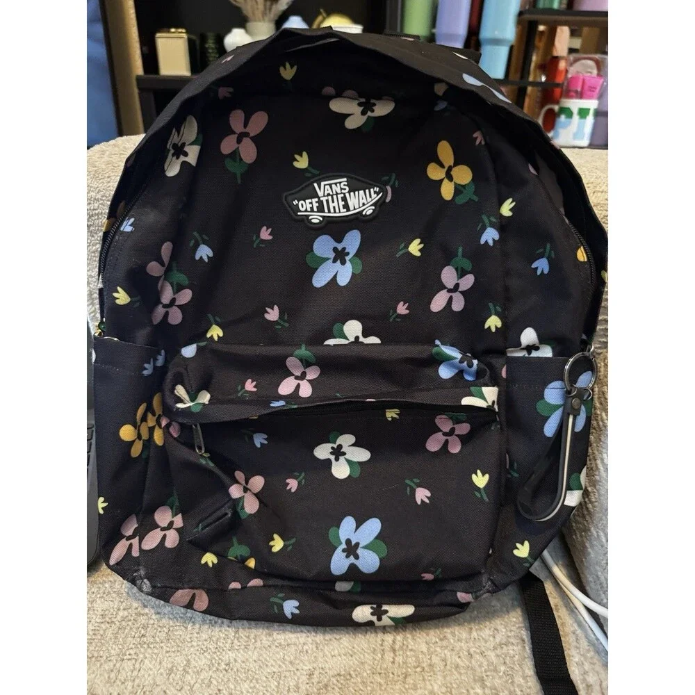 EUC VANS Old Skool Grom Backpack VN000H4YDAJ1 Black With/ Floral Print